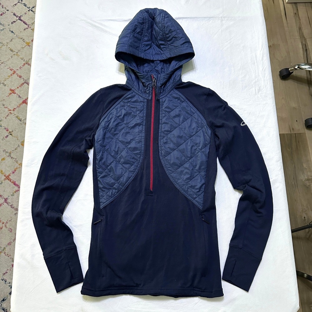 Icebreaker Merino GT Hoodie XS Navy Blue Quilted Hybrid 1/2 Zip Gorpcore Outdoor